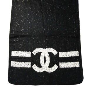 CHANEL No. 5 Vintage Black & Gray Reversible Blanket Wrap Shawl w/ CC Logo